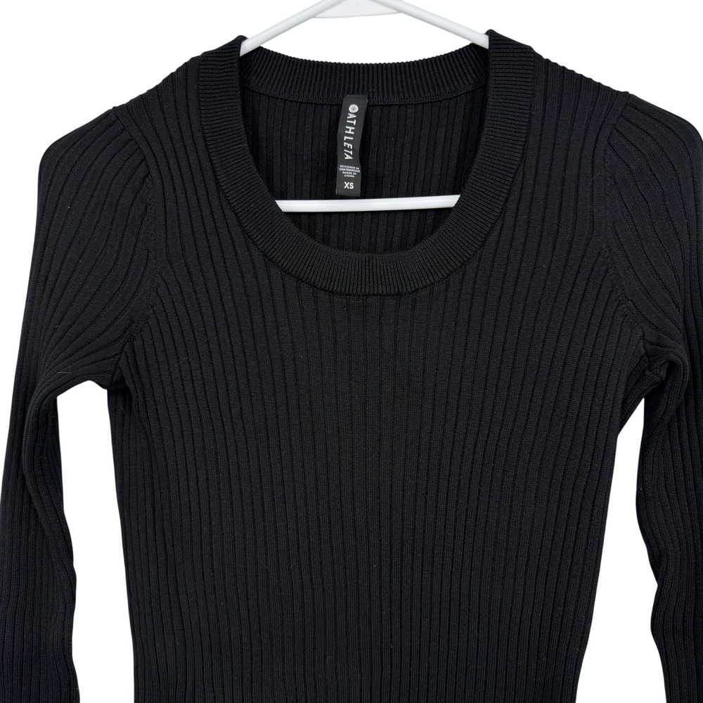 Athleta Sweater Women XS Black Ribbed Scoop Neck Long Sleeve Athleisure Gym